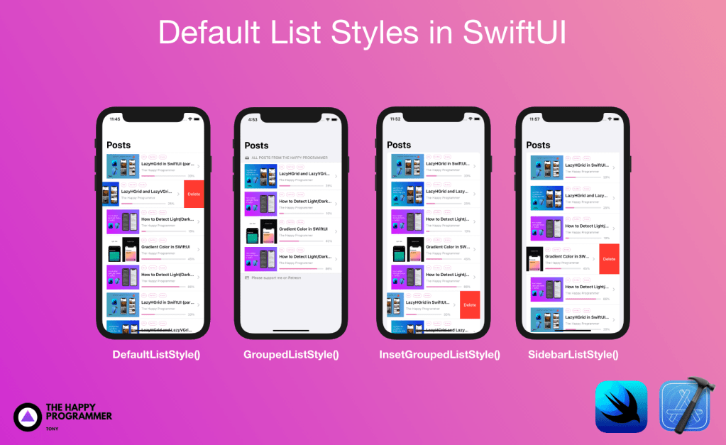 This image shows the default list in SwiftUI